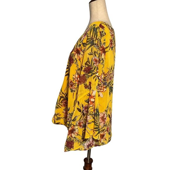AGB Mustard Floral Print Cold Shoulder Blouse - Picture 5 of 13